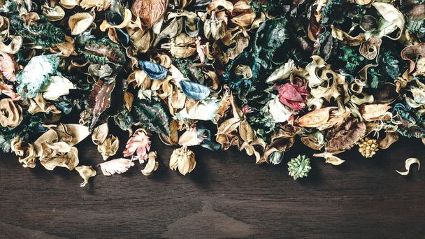 aromatherapy potpourri mix of dried aromatic flowers on wooden b - Photo, Image
