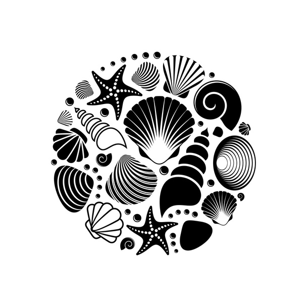 Чорний вектор літні морські мушлі
 - Вектор, зображення