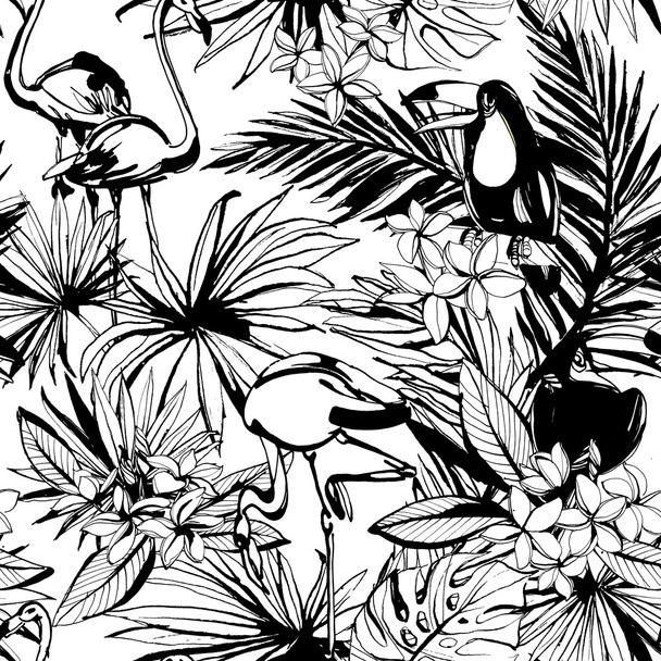 Tropical floral summer seamless pattern with palm beach leaves,  - Vector, afbeelding