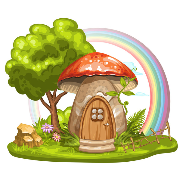 House for gnome made from mushroom - Vektör, Görsel