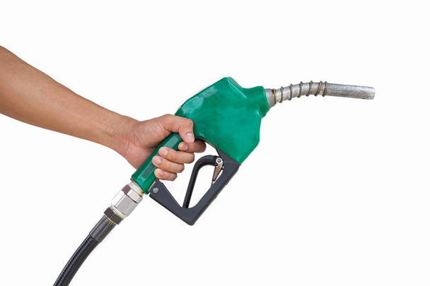 Ember tartja a benzinárak elszigetelt fehér background. - Fotó, kép