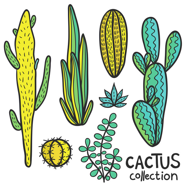 Cactuses Hand Drawn Abstract Natural Collection - Vector, afbeelding