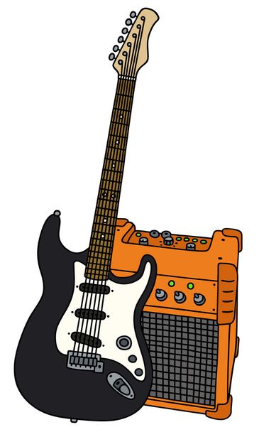 Černá elektrická kytara a kombo - Vektor, obrázek