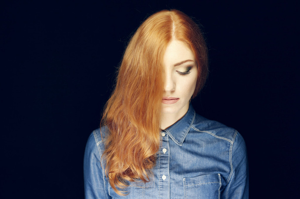 fashionable model with red ginger curly hair  - Valokuva, kuva