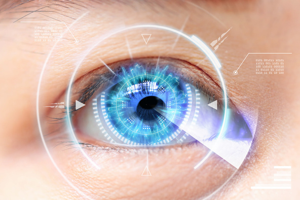 Close-up de olho azul. Tecnologias de ponta no futurista. : gato
 - Foto, Imagem