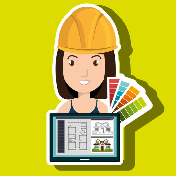 woman architecture tools plans - Vector, Image