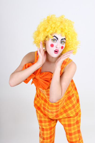 Portrait of surprised clown with bow - Foto, Imagem