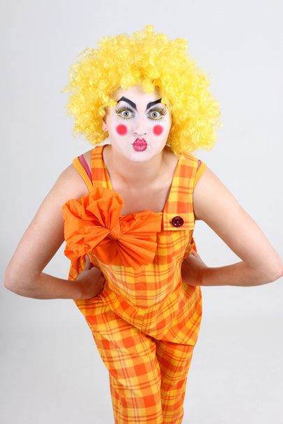 Portrait of surprised clown with bow - Foto, Imagem