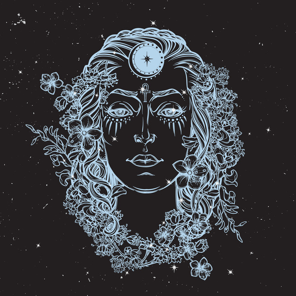 Esboço de deusa branca em um fundo escuro noturno
 - Vetor, Imagem