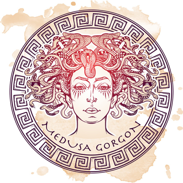Boceto de Medusa Gorgon sobre un fondo grunge
 - Vector, imagen
