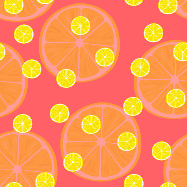 Vector illustration of lemon slices in same sizes on red. Pattern. - Vettoriali, immagini