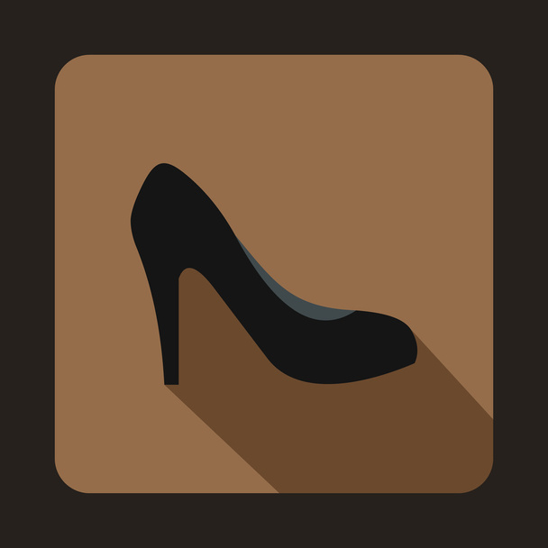 Black high heel shoe icon, flat style - Vector, Image