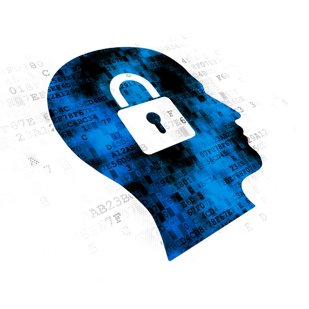 Information concept: Head With Padlock on Digital background - Photo, Image