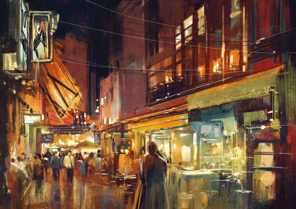 люди ходять на ринку вночі
 - Фото, зображення