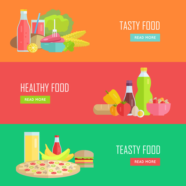 Set of Tasty and Healthy Food Vector Web Banners - Vecteur, image