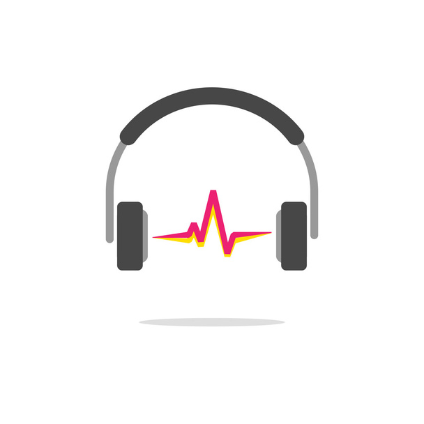 Music logo vector concept isolated, headphones red sound wave beat - Vektor, obrázek
