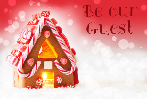 Gingerbread House, Red Background, Text Be Our Guest - Фото, зображення