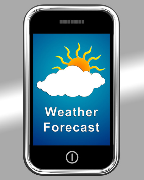 Teléfono móvil muestra el pronóstico del tiempo nublado
 - Foto, Imagen