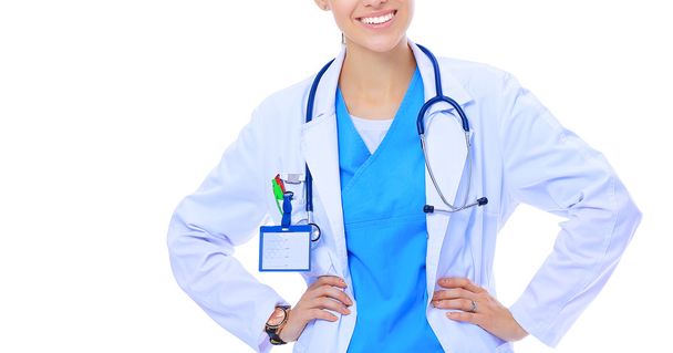 Beautiful caucasian nurse on white background. - Photo, Image