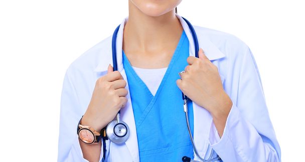 Beautiful caucasian nurse on white background. - Photo, Image
