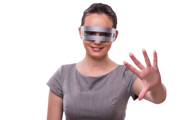 futuristisches Konzept mit Techno-Cyber-Frau auf Weiß - Foto, Bild