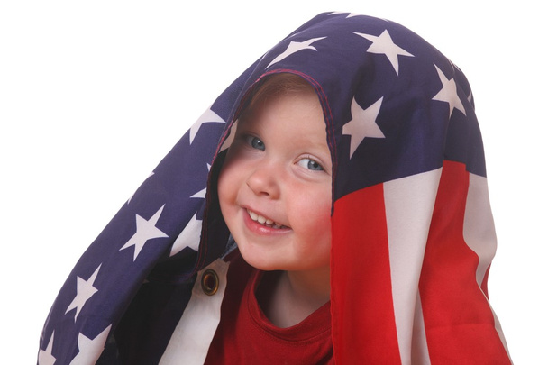 παιδί με σημαία των ΗΠΑ - Φωτογραφία, εικόνα