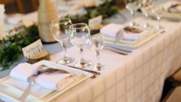 Table set for wedding or another catered event dinner - Footage, Video