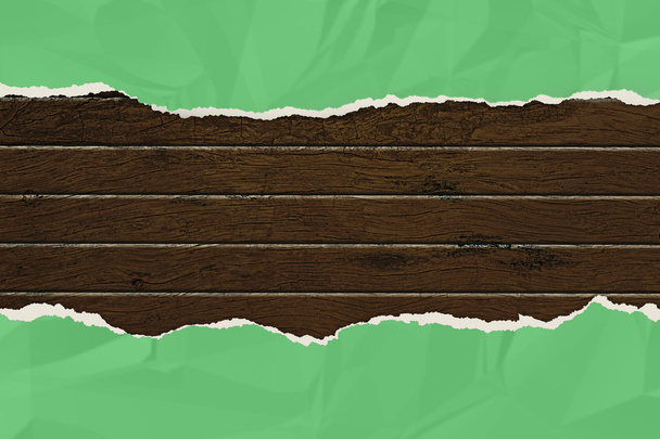 papier ridé vert déchiré sur le panneau en bois
.  - Photo, image