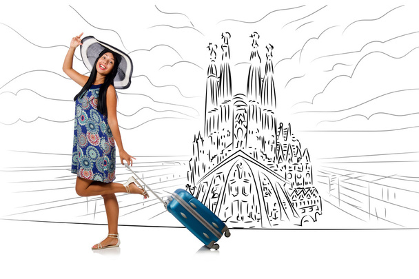 Sagrada Familia görmek isteyen genç kadın İspanya için seyahat - Fotoğraf, Görsel
