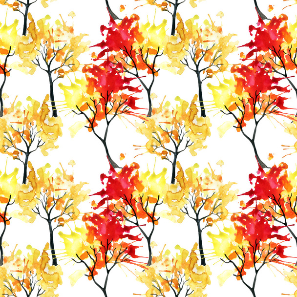 Suluboya sonbahar ağaçlar seamless modeli - Fotoğraf, Görsel