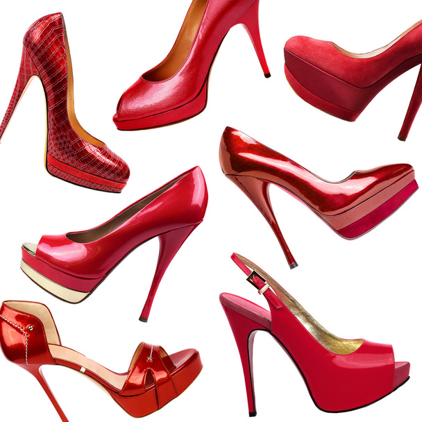 Red female shoes background-1 - Foto, afbeelding