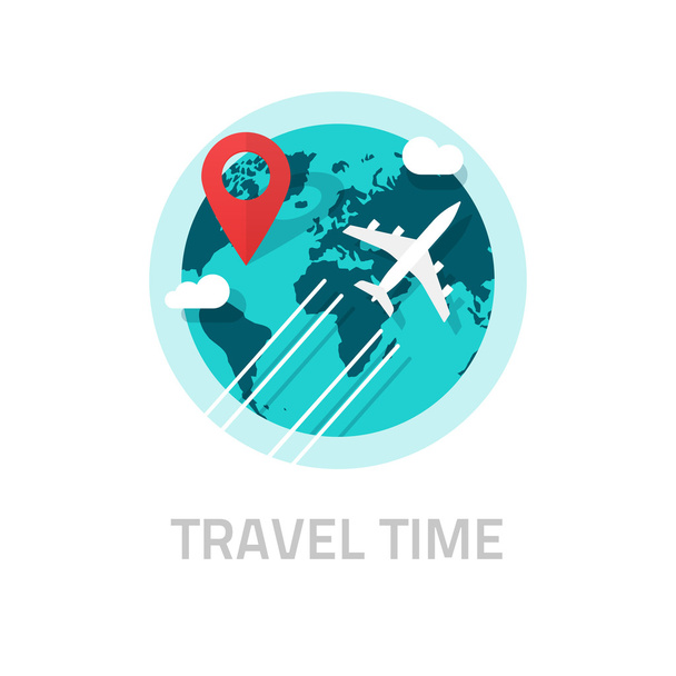 Travelling around world by plane vector, travel and trip logo - Wektor, obraz