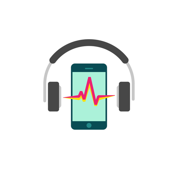 Online mobile music player vector icon, headphones and sound wave - Vector, Imagen