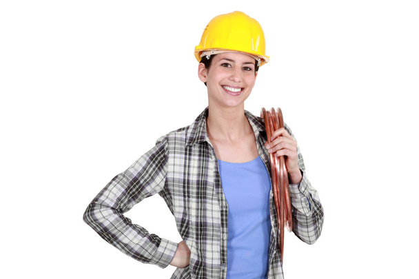 Female laborer on white background - Photo, image
