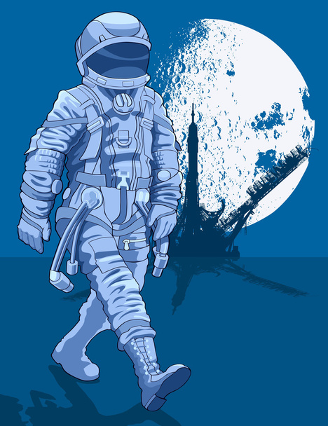 Αστροναύτης περπατώντας στην επιφάνεια - Διάνυσμα, εικόνα