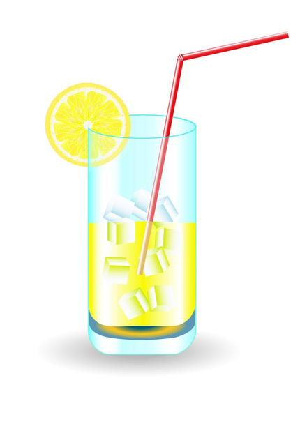  fruit cocktail with drinking straw and lemon - Vector, Image