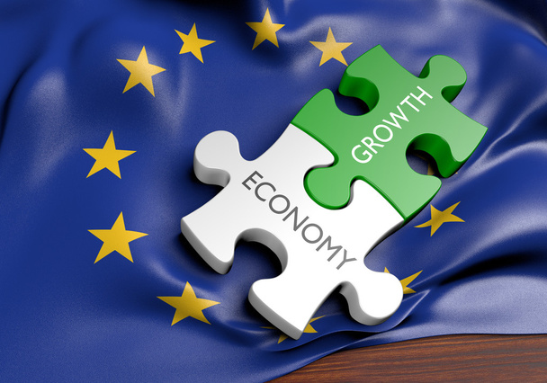 Οικονομία της Ευρωπαϊκής Ένωσης και της χρηματοπιστωτικής αγοράς ανάπτυξη έννοια, 3d rendering - Φωτογραφία, εικόνα
