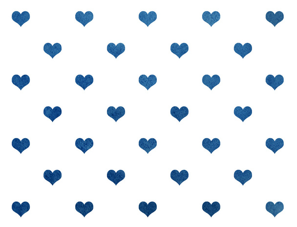 Watercolor dark blue hearts on white background pattern. - Photo, image