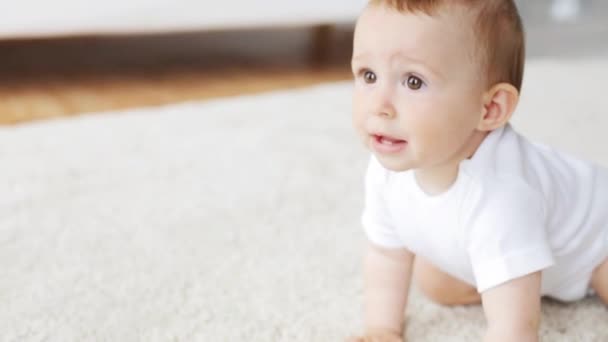 happy little baby crawling in living room at home 29 - Footage, Video