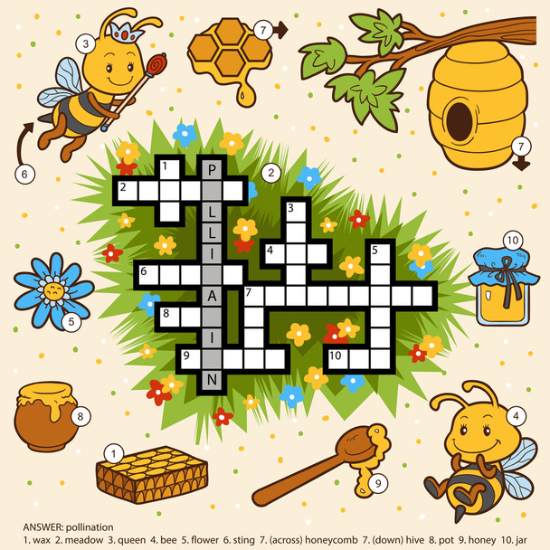 Vektor Farbe Kreuzworträtsel über Honig und Bienen - Vektor, Bild