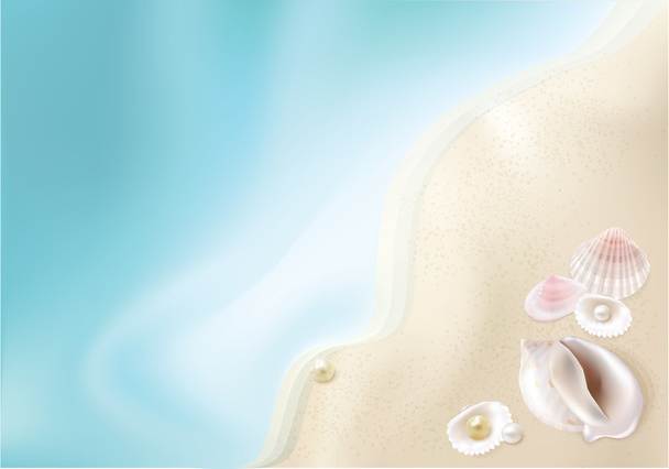 Έννοια καλοκαίρι με όμορφη παραλία με λευκή άμμο - Διάνυσμα, εικόνα