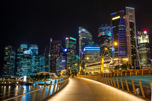 Singapore skyline nacht weergave - Foto, afbeelding