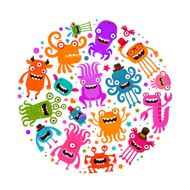Halloween. Cute monsters or microbes. Cartoon vector illustration - Vetor, Imagem