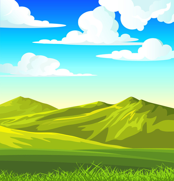 летний пейзаж с зеленым лугом
 - Вектор,изображение