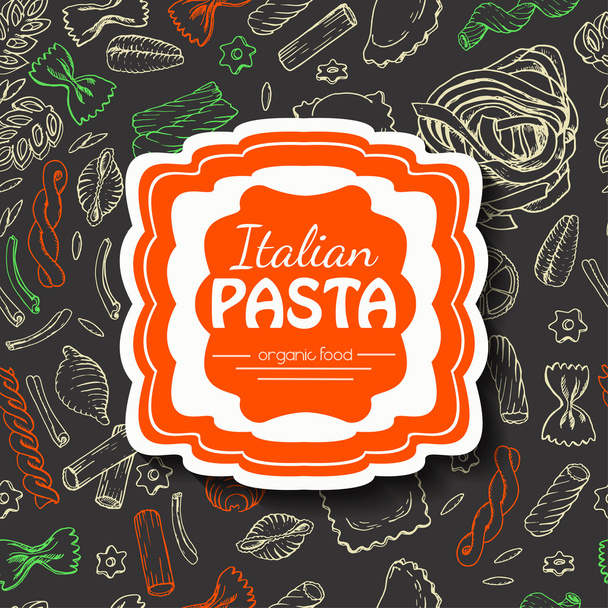 Seamless pattern with Italian pasta and an inscription in the middle - Vector, afbeelding