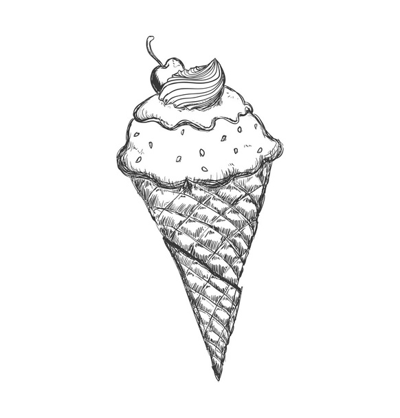 Cone of ice cream sketch icon. Dessert and sweet design. Vector - ベクター画像