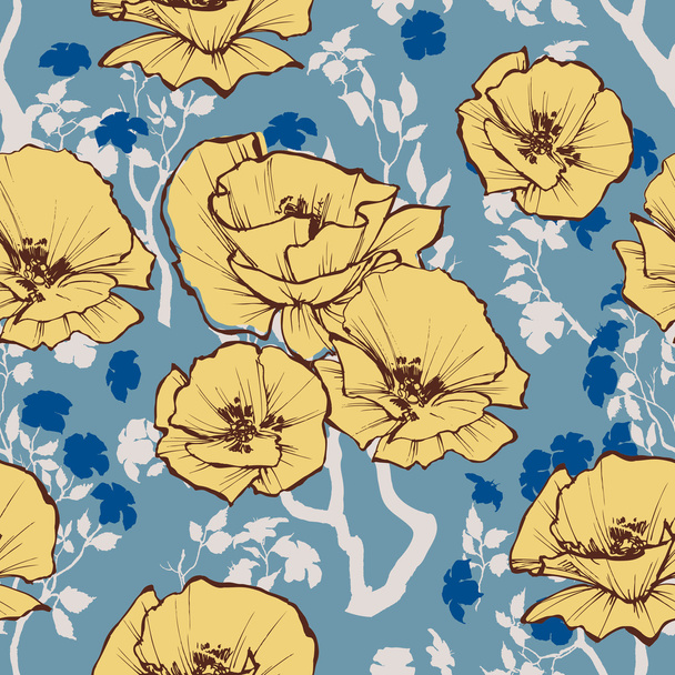 Vector seamless pattern. Retro flowers and leaves - Vector, Image
