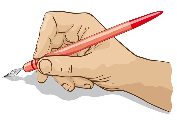 Hand with nib, red - Vector, Image