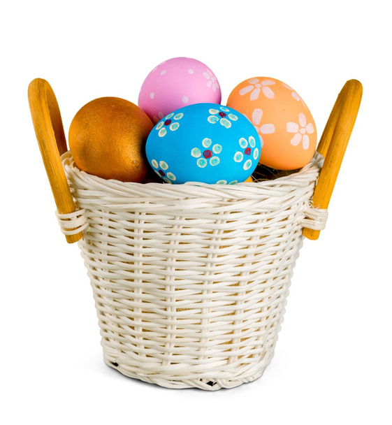 Easter basket filled with colorful eggs - Foto, Imagem