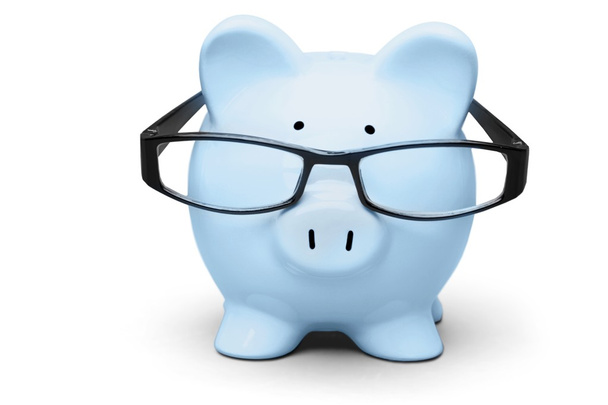 blue piggy bank in glasses - Fotografie, Obrázek